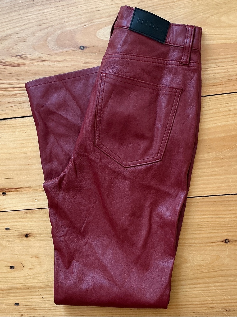 Pistola Cassie Super High Rise Straight Pants in Carmine Vegan Leather - Size 26